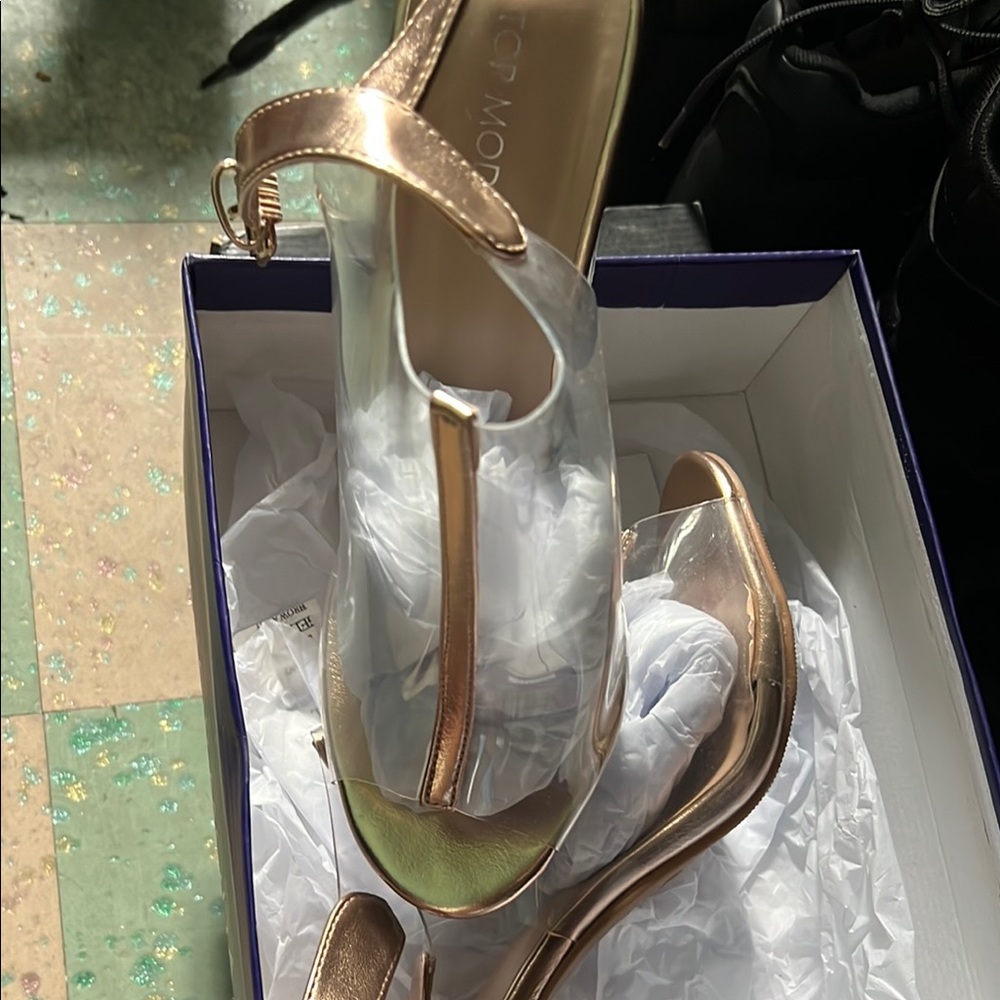 Gold Stiletto Heels with Ankle Strap